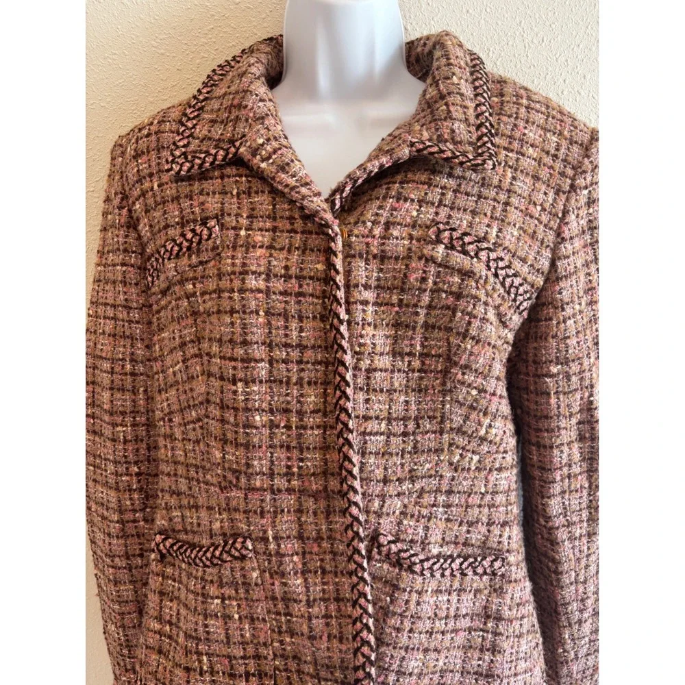 Bigio Collection Skirt Suit 10 Brown Pink Tweed Braided‎ Trim Professional Set